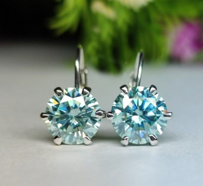 4.10 Ct Treated Certified Blue Diamond Solitaire Dangler Earrings In 925 Silver