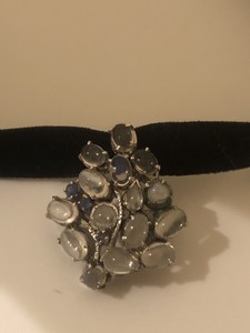 Vintage-Moonstone-Brooch-925-Sterling-Silver-Genuine-Sapphire-Pin-Choker