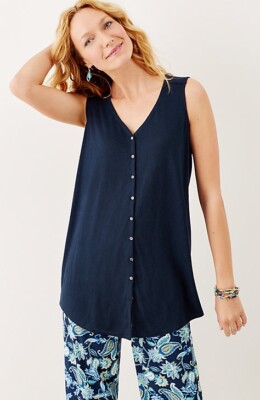 J.Jill ~ S  ~ NEW Very Comfy Linen Blend Shirttail Tunic ~ Deep Blue ~ NWT