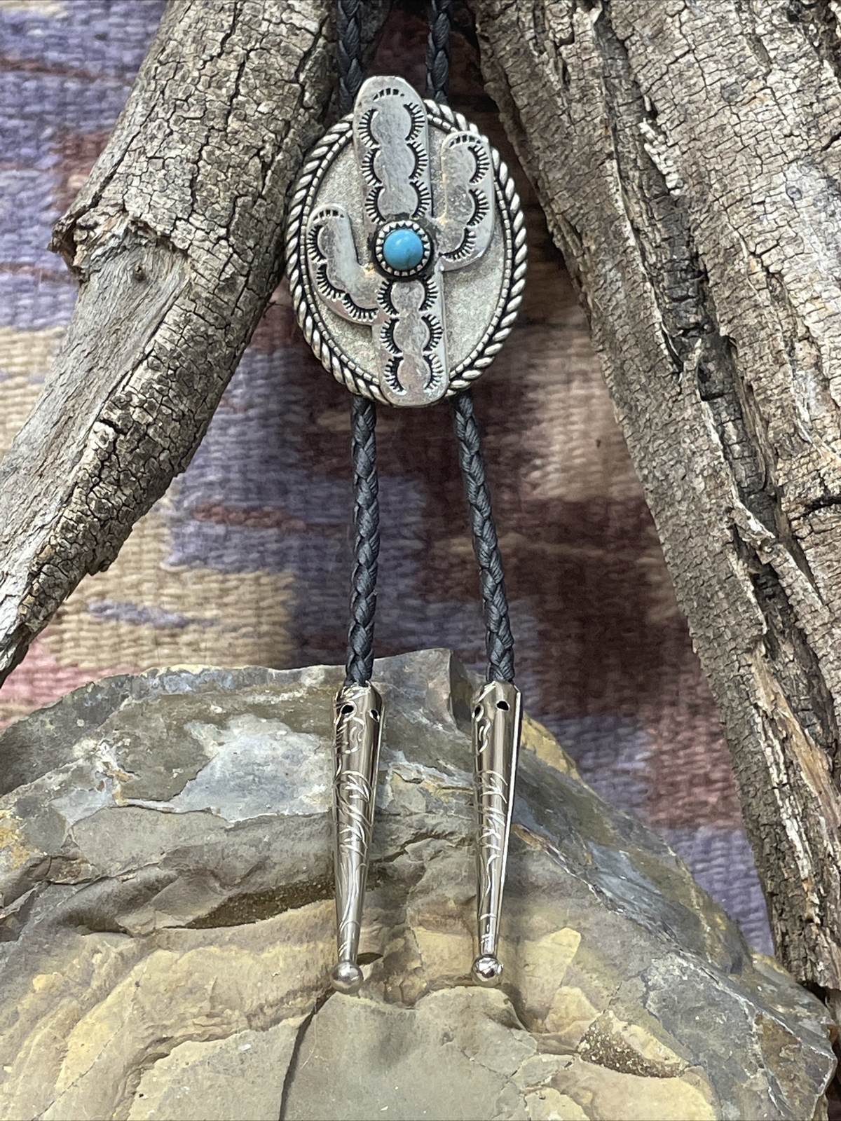 Saguaro Cactus Turquoise Silver Bolo Tie Western Southwest WEDDING Fall Festival