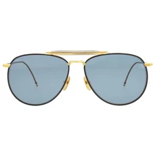 Thom Browne TB015LTD NVYGLD62 Yellow Gold Matte Navy 62-15 Aviator Sunglasses