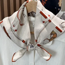 Pure 16 Momme Twill Silk Wrap Scarf Bandanna fine horse Print Square Shawl 27’’