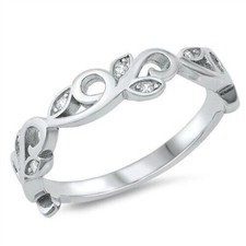 Vines Ring Genuine Sterling Silver 925 Rhodium Plated 6 mm Size 4- 10