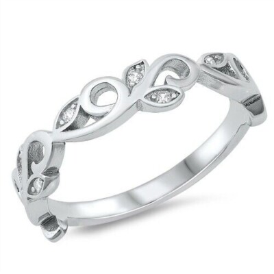 Vines Ring Genuine Sterling Silver 925 Rhodium Plated 6 mm Size 4