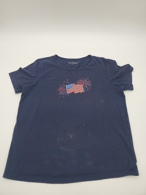 Gloria Vanderbilt Medium Shirt Womens American Flag Blue..#0053