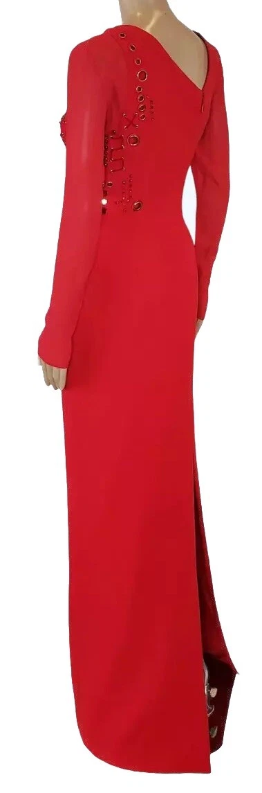 Abito Versace rosso impreziosito da seta con maniche lunghe 38 2 nuovo