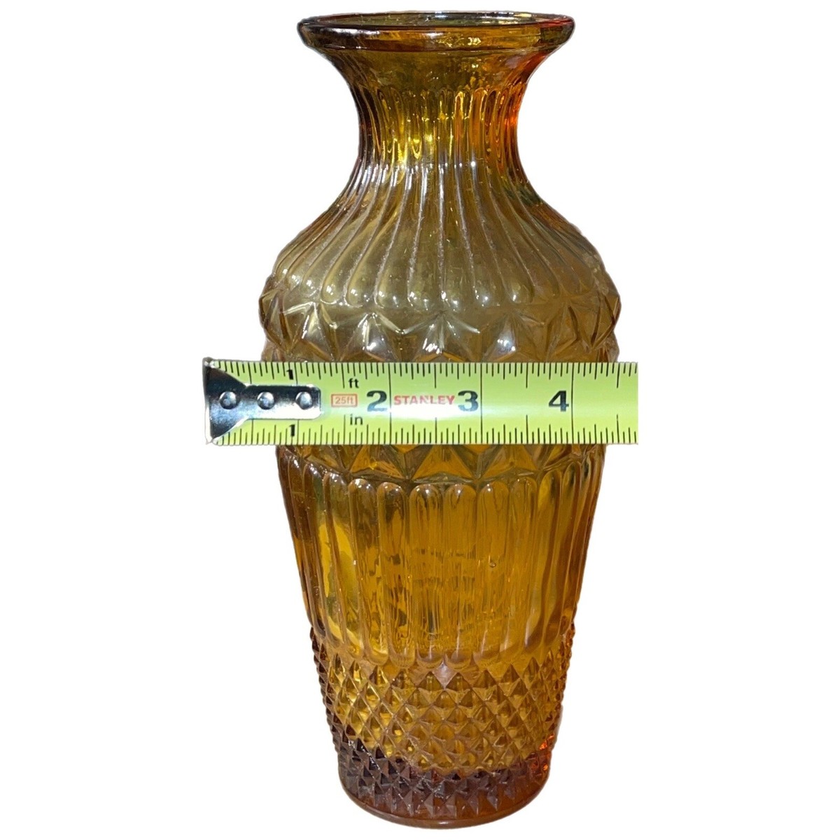 Vintage Amber Art Glass Flower Vase 10