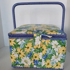Sewing Basket with Pin Cushion 10" x 10" x 7"  Colorful Multi Color Flowers