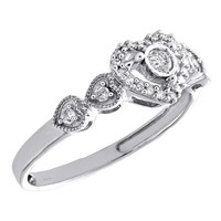 10K WeißGold Rund Diamant Herz Halo W / Milgrain Verlobungsring 0.15 Karat