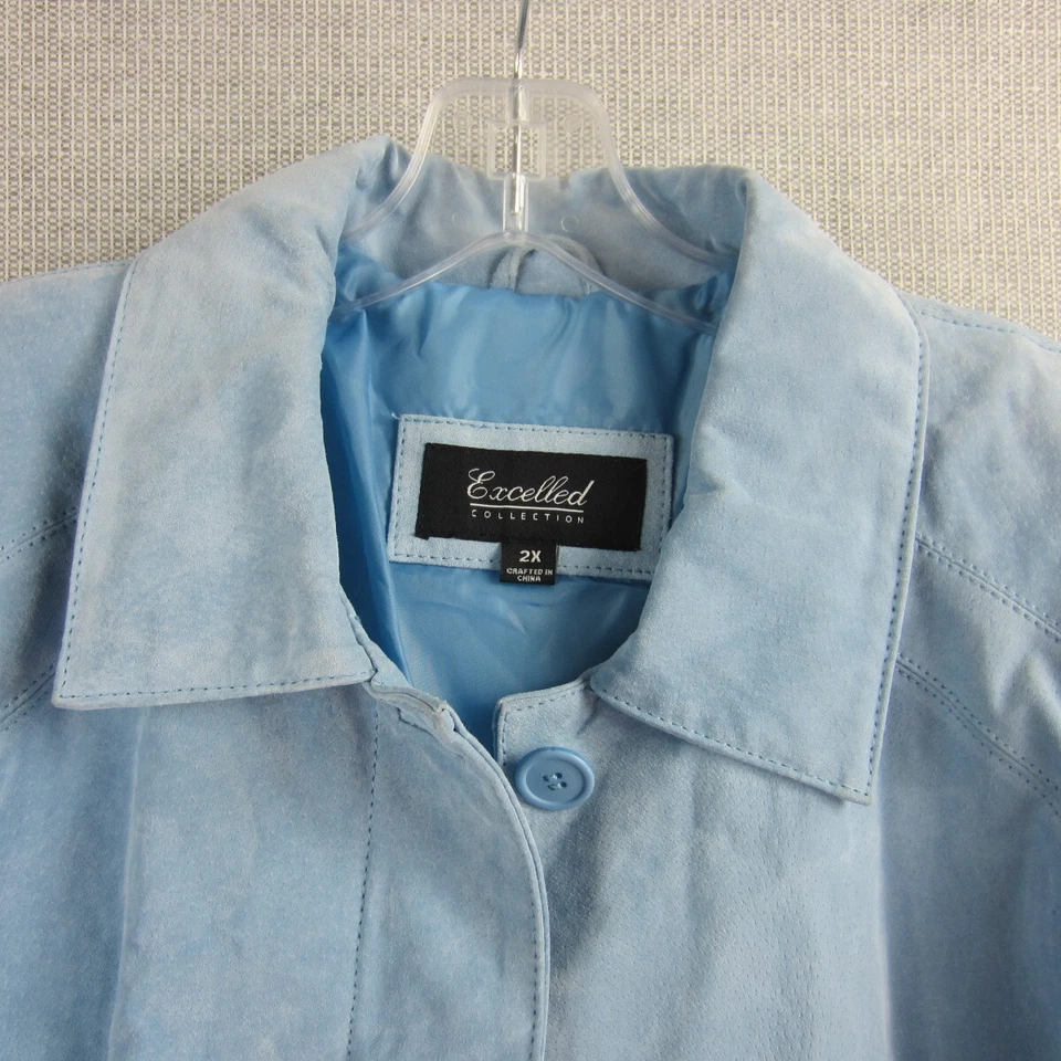 Excelled Coat Jacket Womens 2x Blue Genuine Leather Button Front Long Sleeve - Image 4 of 4