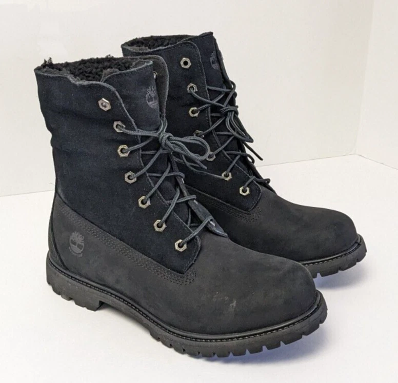 Stivali pieghevoli Timberland orsacchiotto in pile pelle nera donna 9 M