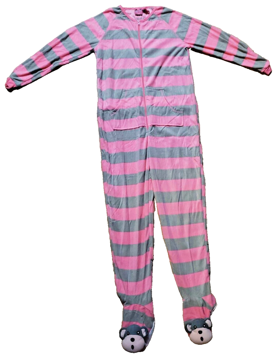 Women's Monkey Pink Footed Pajamas Drop Seat Cute One Piece PJ