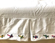 POTTERY BARN Kids Baby Crib Skirt White Airplanes Theme Trim - Cotton