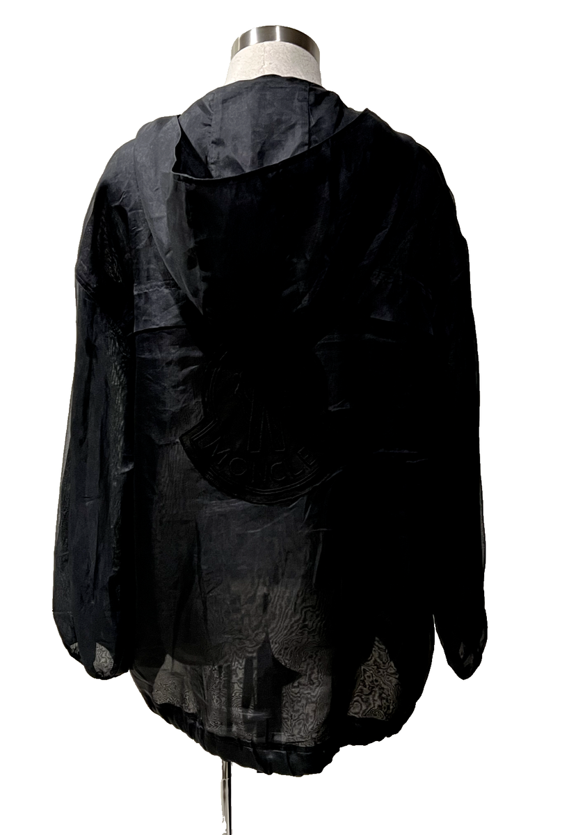 MONCLER Black Silk Organza Zip,Drawstring Hood Jacket 00/38 MONCLER Black Silk Organza Zip,Drawstring Hood Jacket 00/38