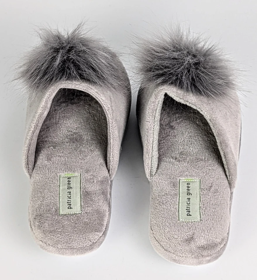 [НОВЫЙ] Patricia зеленый женщин серый бархат красивый пуф/мех без шнуровки тапочки размер S - Изображение 3 из 4