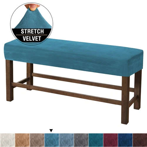Velvet Elastic Bench Cover Rectangle Bench Footstool Cushion Protector Slipcover - Picture 24 of 30