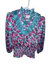 Vintage 80’s Susan Freis Floral Ruffle Blouse Made In USA Women’s Size XS Boho