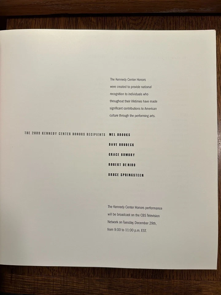 Kennedy Center Honors 2009 Program: Bruce Springsteen, Robert DeNiro, Mel Brooks - Image 3 of 4