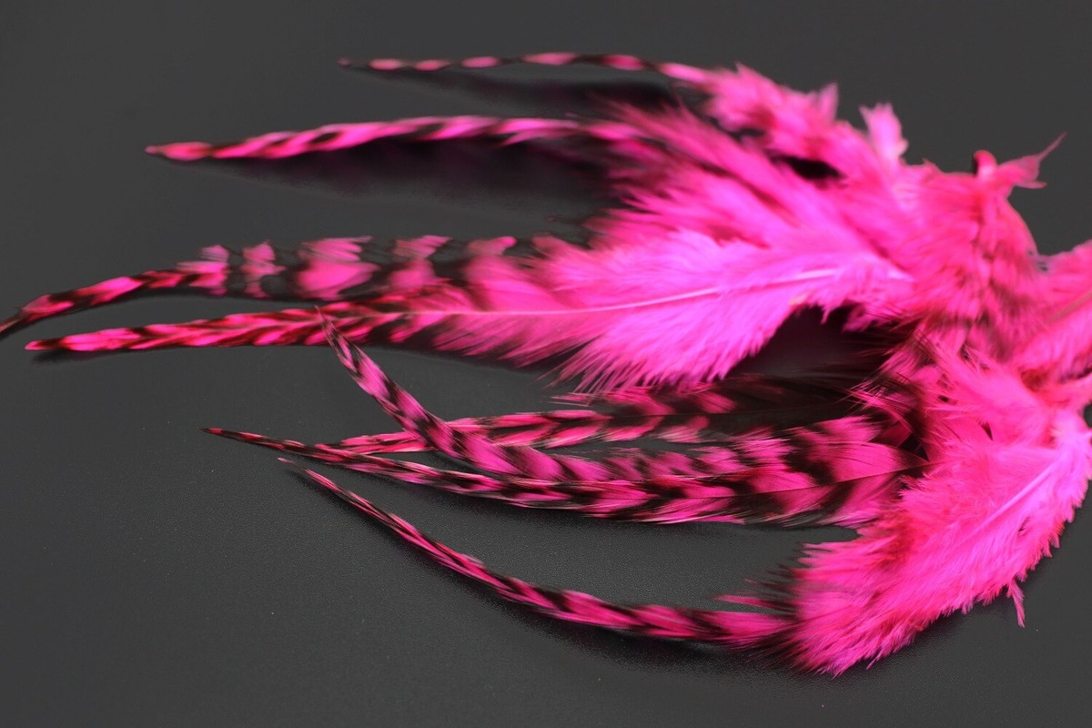 Tigofly UV Hot Pink Grizzly Hackle Feathers - 30 Pieces, 5-6 Inch, For Fly Tying Streamers