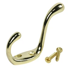Rok Heavy Duty Bright Brass Home Wall Closet Towel Coat Double Hook Hanger