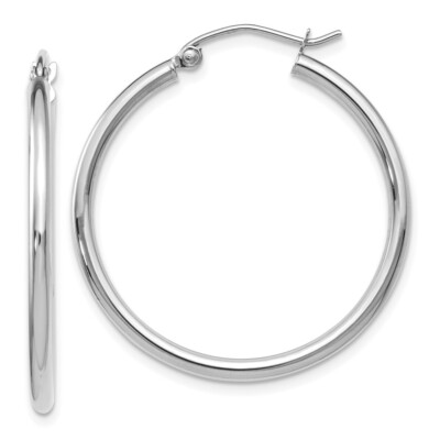 Real 10kt White Gold Polished Hinged Hoop Earrings