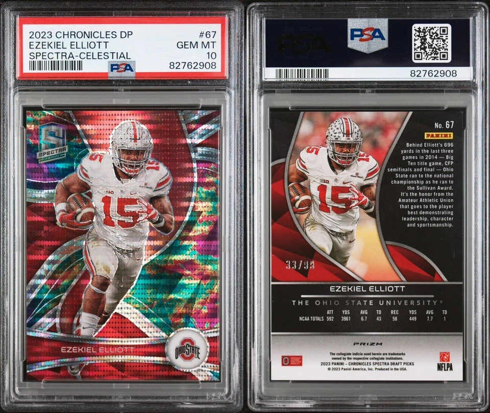 2023 Chronicles DP Ezekiel Elliott Spectra Celestial 33/99 PSA 10 - Image 3 of 3