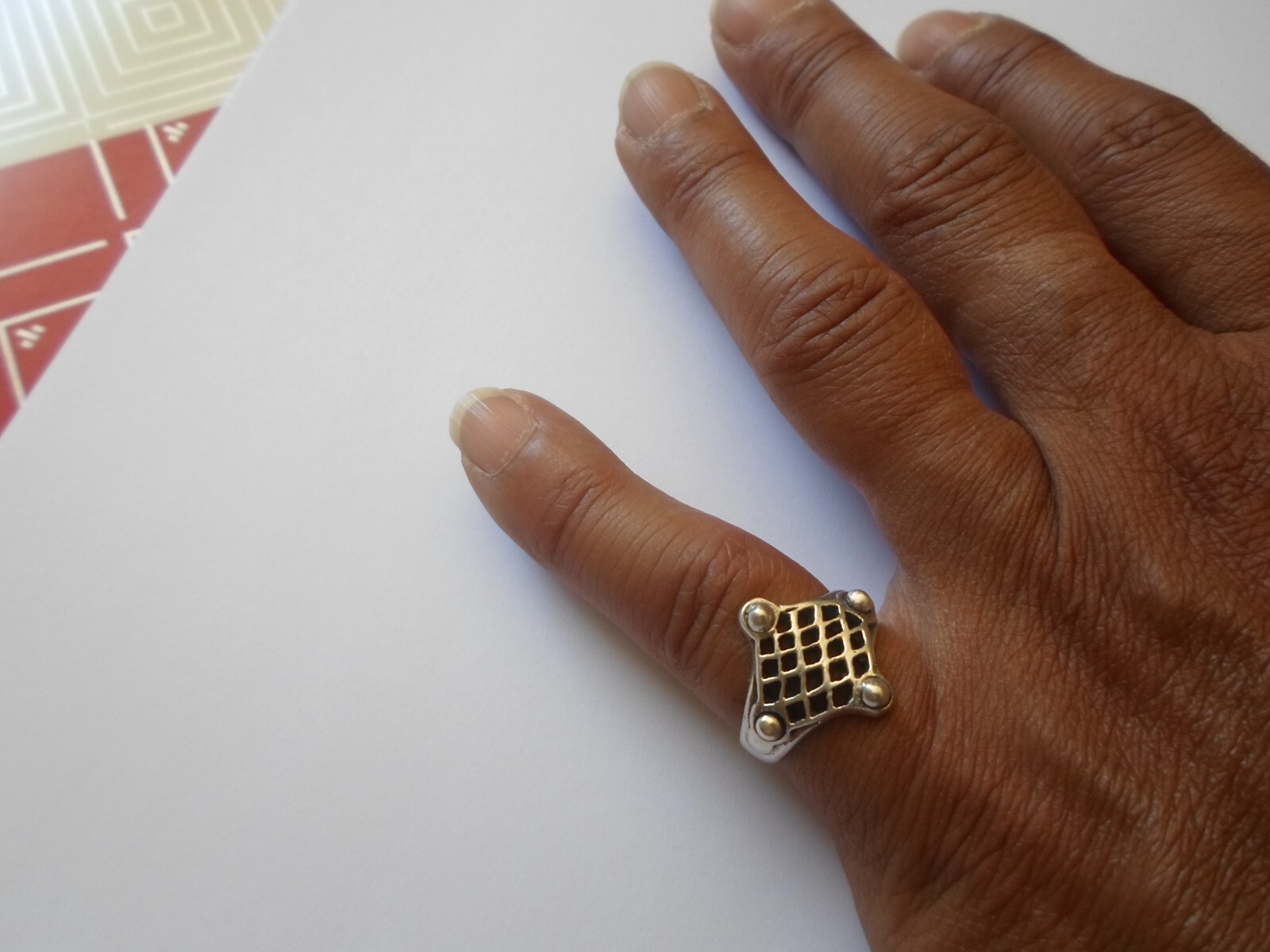 solid silver ring, openwork grid, size 51 - image 3