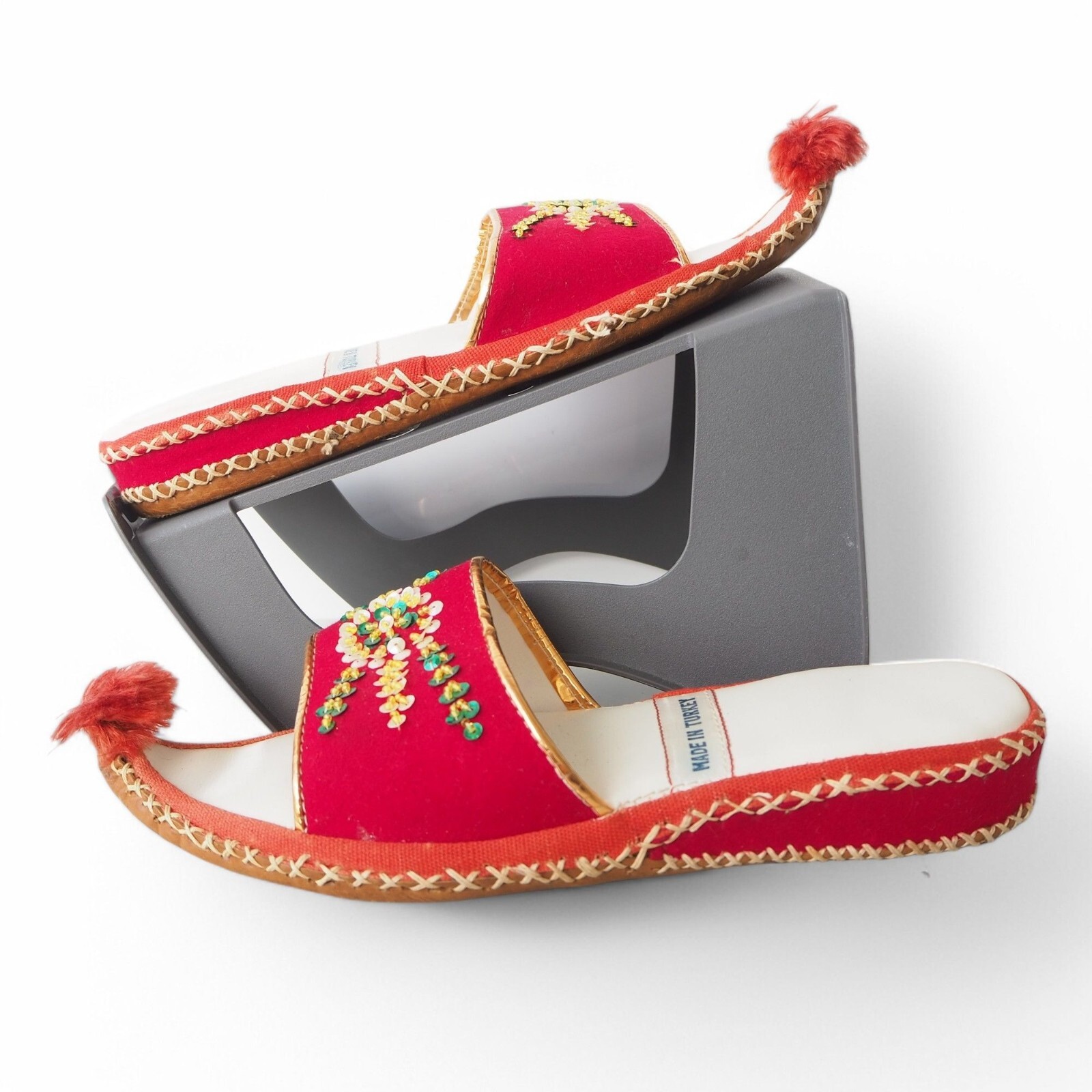 PANTOFOLA D’ORO Pantofole da donna vintage turche Aladdin fatte a mano con paillettes e punta arricciata in pelle 7 7 5