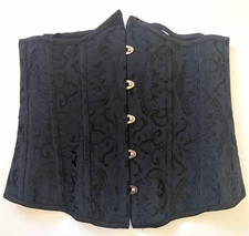 Women s Black Underbust Damask Boned Corset Hook Eye Front Lace-Up Back