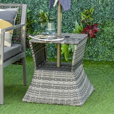 Rattan Side Table Outdoor Tea Coffee w/ Umbrella Hole for Bistro Refurbished