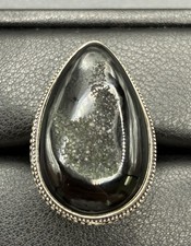 Sterling Silver Black Quartz Druzy Ring 18g 24x35MM 925 Size 8.5 Y14