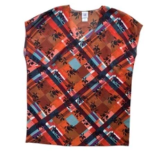 Cabi Womens Small Brown Flower Check Sheer 2 Piece Zadie Lattice Top Blouse 3773