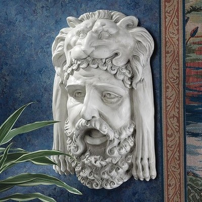 design toscano hercules bust with nemeanlion headdresswall sculpture.   Details: