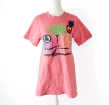 RILEY Short Sleeve Pink Hawaii T-Shirt Dress California Florida Cotton Size M