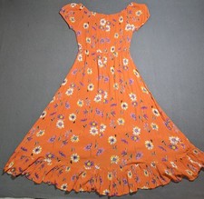 RAGA Sample Women's Orange Floral Daisy Embroidered Hi-Lo Maxi Dress Size S