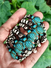 10 Handmade Blue Turtle Bone Beads Black Nylon Bracelets Wholesale B