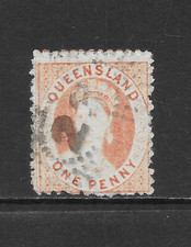 QUEENSLAND SCOTT 18 USED FINE - 1865 1p ORANGE ISSUE - QUEEN VICTORIA