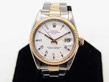 Vintage ROLEX $15,000 DATE 34mm WHITE ROMAN 14k Yellow Gold SS Mens Watch WTY