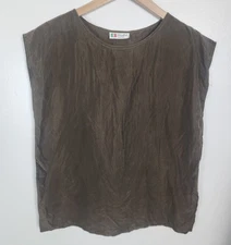 Fern Mark Women's Sz. L Olive Green 100% Silk Sleeveless Top