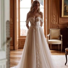 Tulle Appliques Wedding Dress A-Line Sweetheart Classic Off Shoulder Bridal Gown