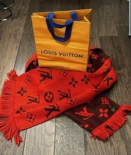 Louis Vuitton Logomania Scarf Red Ruby Wool Silk Monogram w/ Bag
