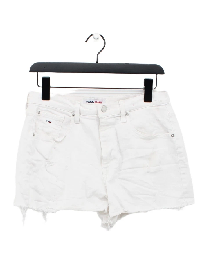 Tommy Jeans Women's Shorts W 29 in White Cotton with Polyester, Elastane Cut-Off