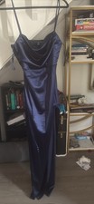 Windsor Long Gown Navy Blue Glitter Cowl Neck Stretch Side Slit Size XL