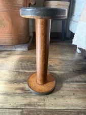 Primitive Industrial Wooden Textile Spool Metal Band 11.5”  Farmhouse Decor Tall