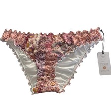 NEW Shade  Shore Bikini Bottoms Pink Floral Ruffle Trim Womens Size Medium M