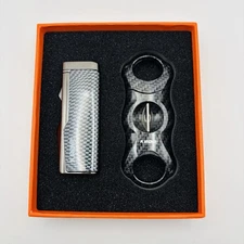 Cigar Lighter And V Cutter Gift Set - Carbon Fiber Design