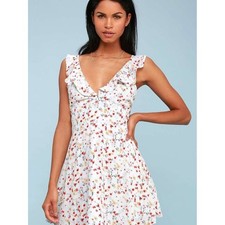 Lulus Light Blue Floral Ruffle Mini Sun Dress V-Neck Sleeveless Womens