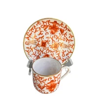 Chinese Vintage Porcelain Iron Red  Floral Demitasse Cup and Saucer Unmarked