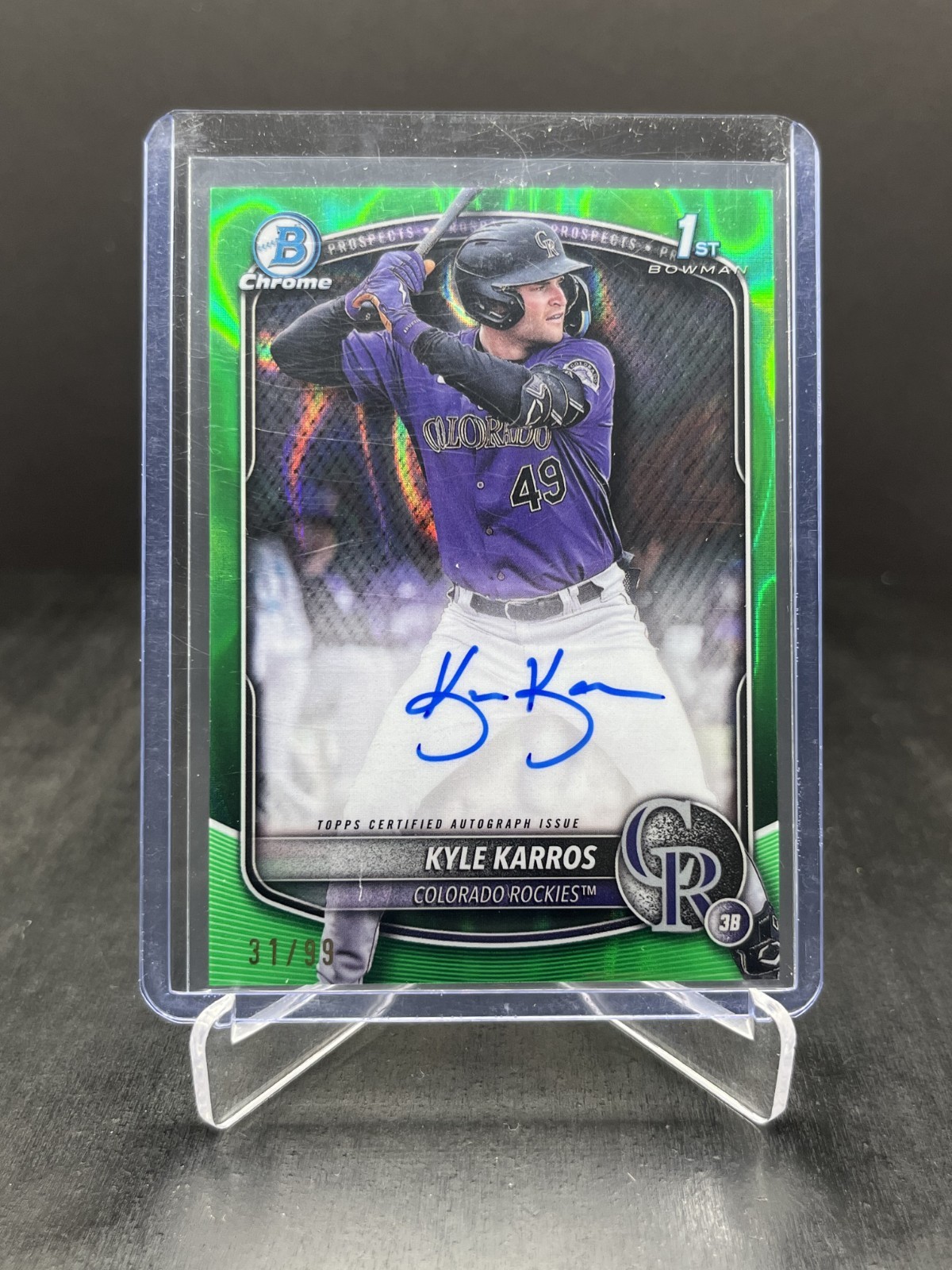 2025 Bowman Chrome Kyle Karros 1st Bowman Autograph Green Lava 31/99 #CPA-KK