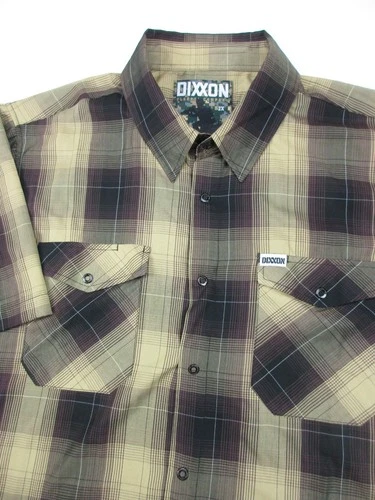 Mens 2XL Dixxon Flannel Co The Alpha Shirt snap button beige black plaid